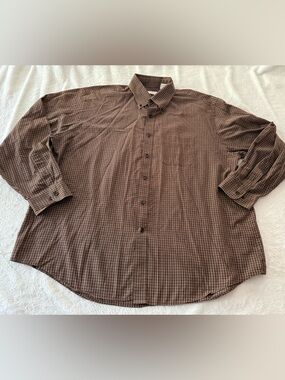 Van Heusen brown black grey plaid Button down Shirt XL